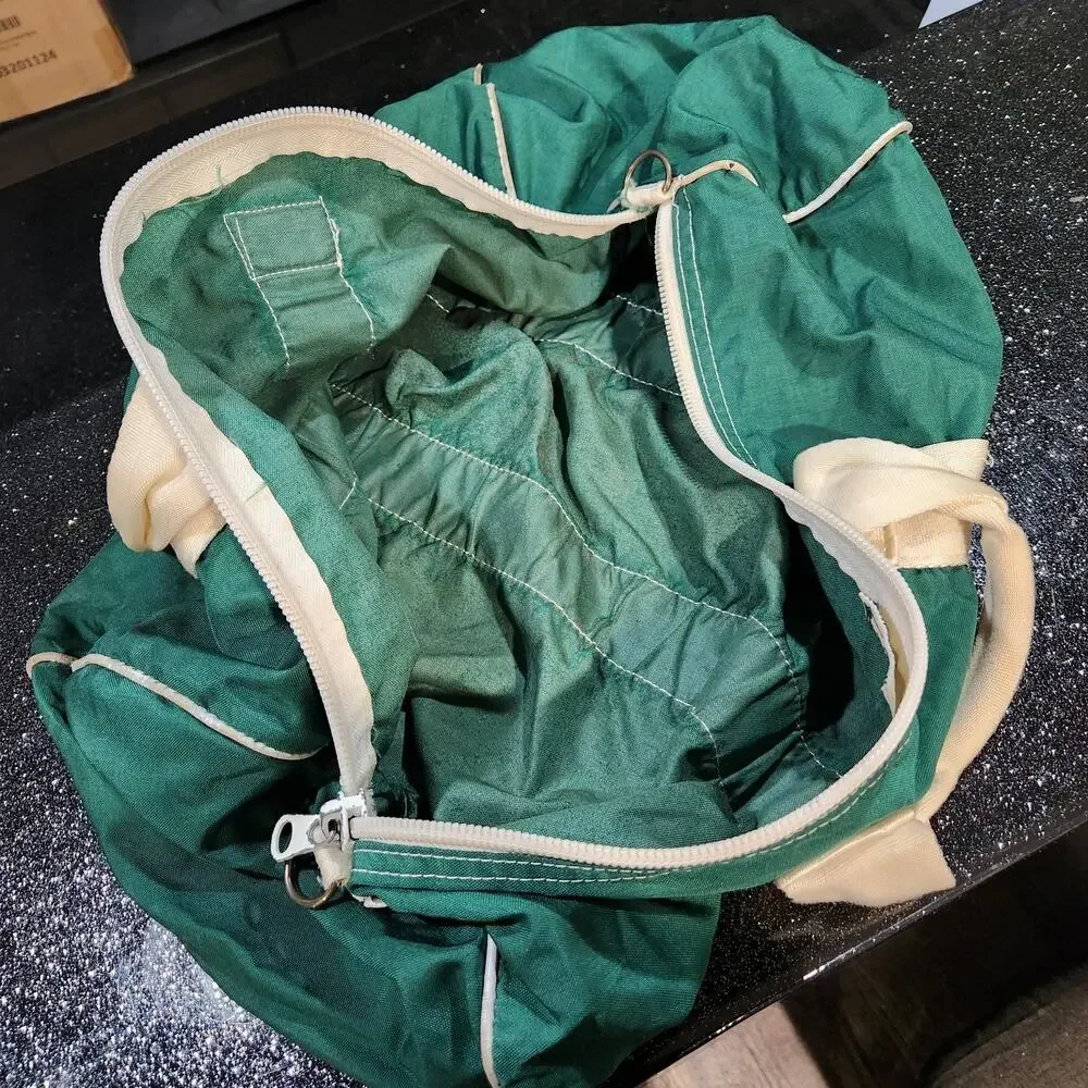 VTG‎ 60s? LL Bean Script Sawtooth Green Duffle Gym Bag Full Zip 1960s USA Made